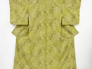 アンティーク　色紙に松・花模様織り出し手織り真綿小千谷紬着物